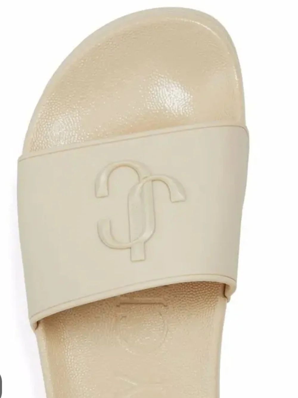 Jimmy Choo White Embossed Logo Slide Sandals Size 7